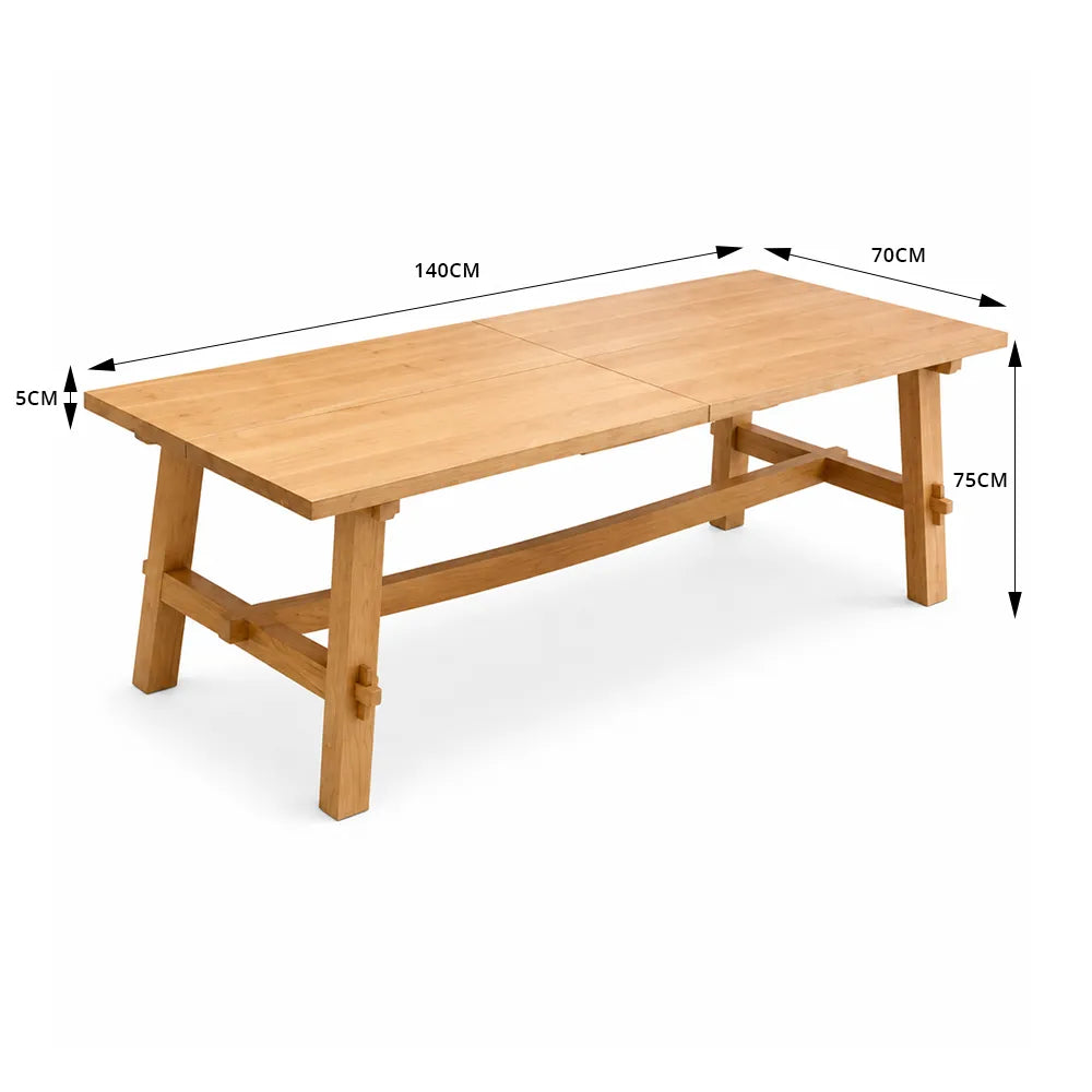 LIVARA 140/160cm Solid New Zealand Pine Wood Dining Table, Modern Rectangular Kitchen Table with 5cm Thick Top and Reinforced Wooden Legs - Natural