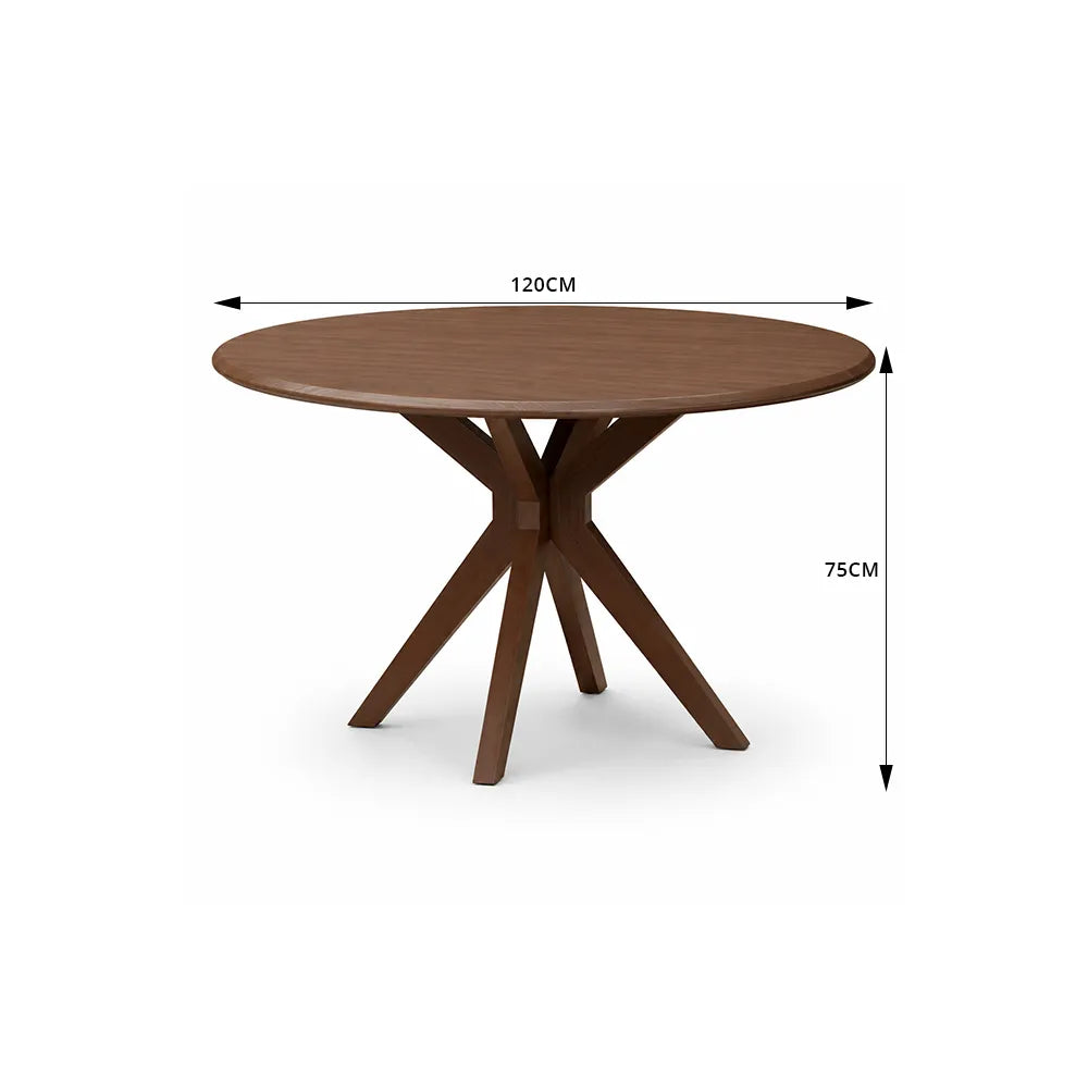 LIVARA 120cm Folding Round Dining Table, Space-Saving Walnut Kitchen Table with Drop-Leaf Top and Cross-Shaped Wooden Pedestal Base - Walnut