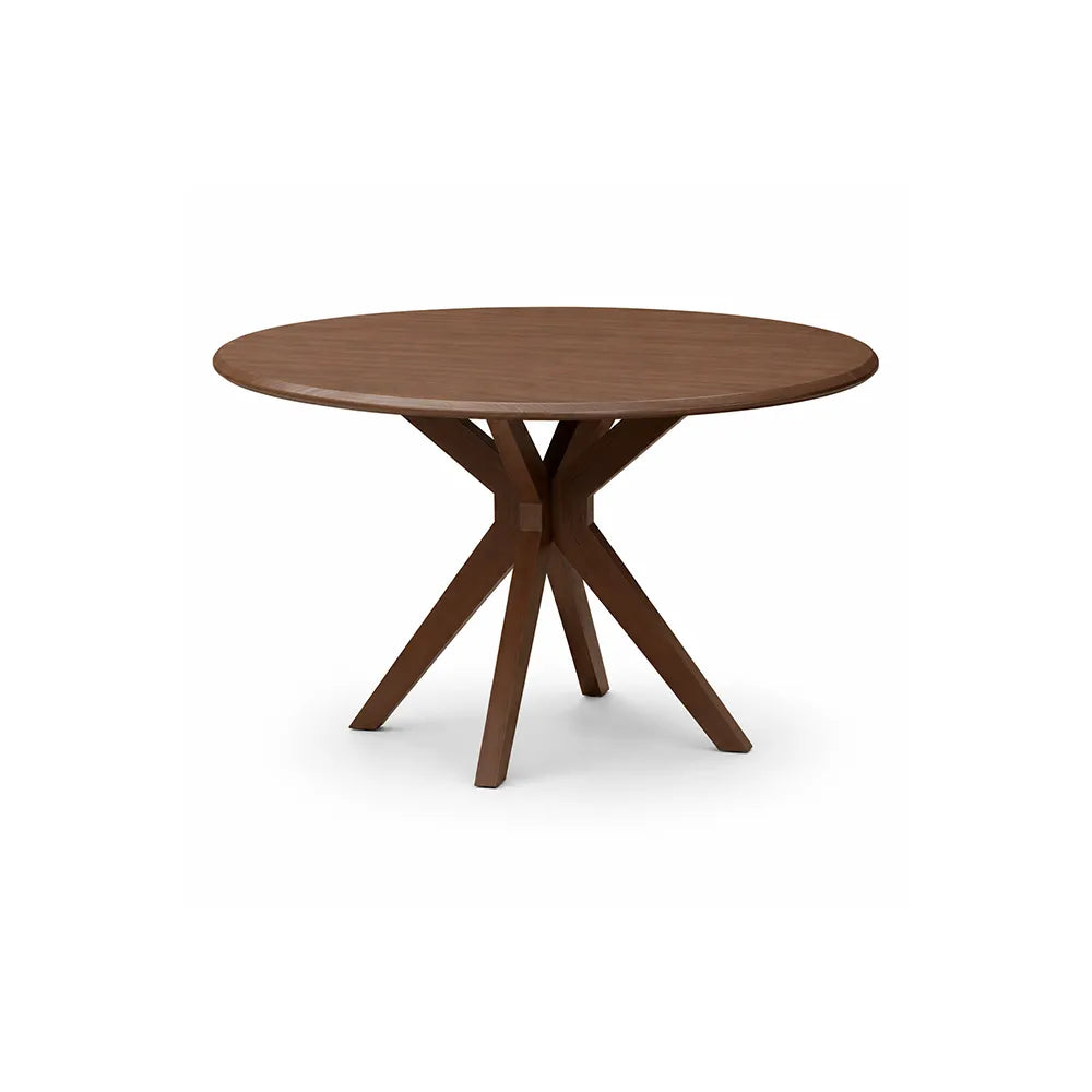 LIVARA 120cm Folding Round Dining Table, Space-Saving Walnut Kitchen Table with Drop-Leaf Top and Cross-Shaped Wooden Pedestal Base - Walnut