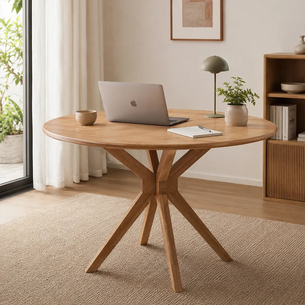 LIVARA 120cm Folding Round Dining Table, Space-Saving Walnut Kitchen Table with Drop-Leaf Top and Cross-Shaped Wooden Pedestal Base - Wood