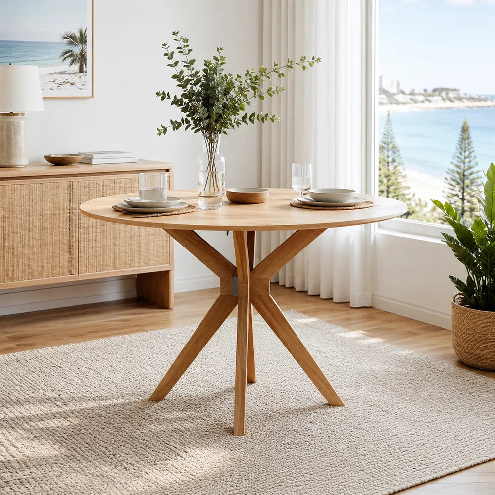 LIVARA 120cm Folding Round Dining Table, Space-Saving Walnut Kitchen Table with Drop-Leaf Top and Cross-Shaped Wooden Pedestal Base - Wood