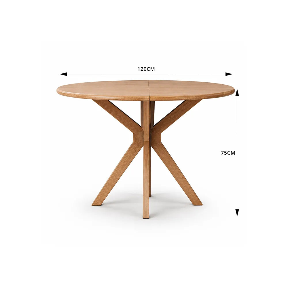 LIVARA 120cm Folding Round Dining Table, Space-Saving Walnut Kitchen Table with Drop-Leaf Top and Cross-Shaped Wooden Pedestal Base - Wood