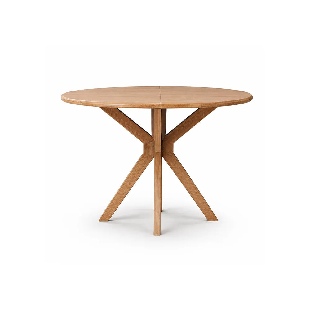 LIVARA 120cm Folding Round Dining Table, Space-Saving Walnut Kitchen Table with Drop-Leaf Top and Cross-Shaped Wooden Pedestal Base - Wood