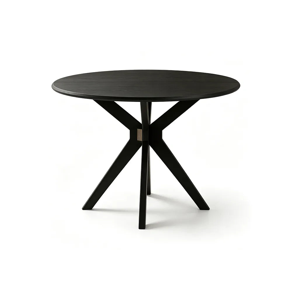 LIVARA 120cm Folding Round Dining Table, Space-Saving Walnut Kitchen Table with Drop-Leaf Top and Cross-Shaped Wooden Pedestal Base - Black