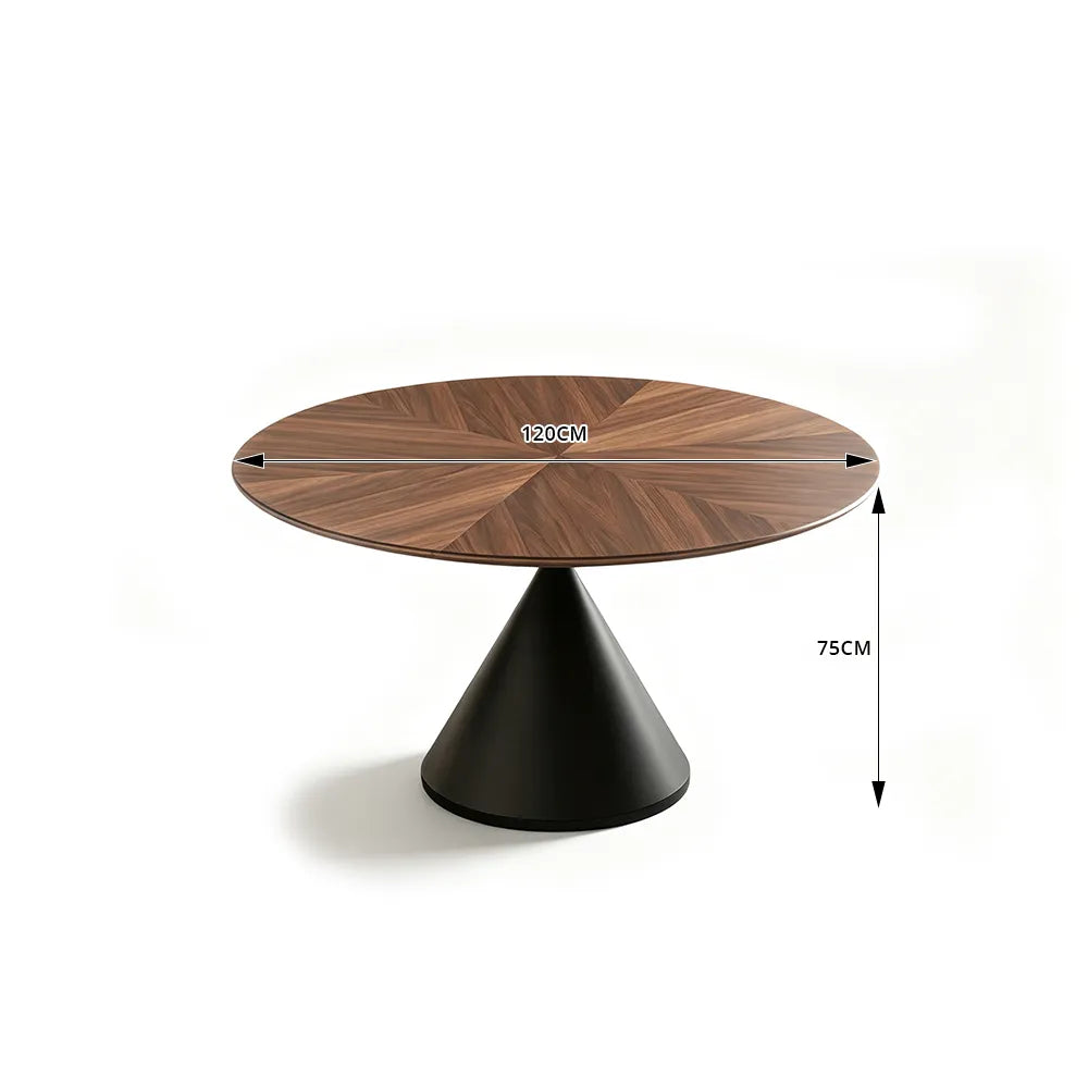LIVARA Modern Solid Wood Hourglass Dining Table Round Wood Top Sculptural Cone Pedestal Base 120/130cm - Walnut Black