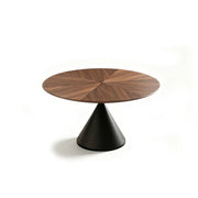 LIVARA Modern Solid Wood Hourglass Dining Table Round Wood Top Sculptural Cone Pedestal Base 120/130cm - Walnut Black