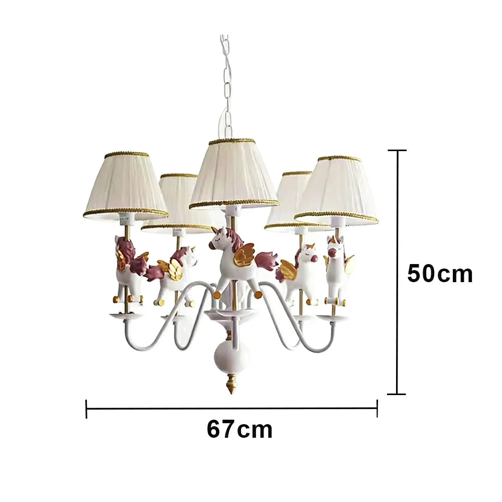 LIVARA Vintage Chandelier Unicorn Design LED Bulb Included Fabric Shade Elegant Style for Bedroom Dining Living Room