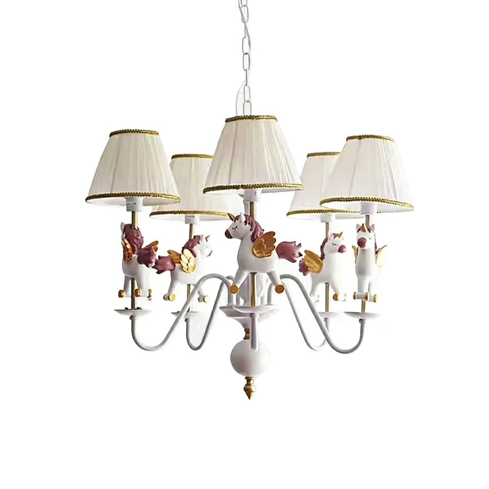 LIVARA Vintage Chandelier Unicorn Design LED Bulb Included Fabric Shade Elegant Style for Bedroom Dining Living Room