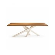 LIVARA Modern Rectangular Solid Wood Dining Table Thick Top Crossed Metal Legs 160x70x75cm for Dining Room Office - Walnut & White