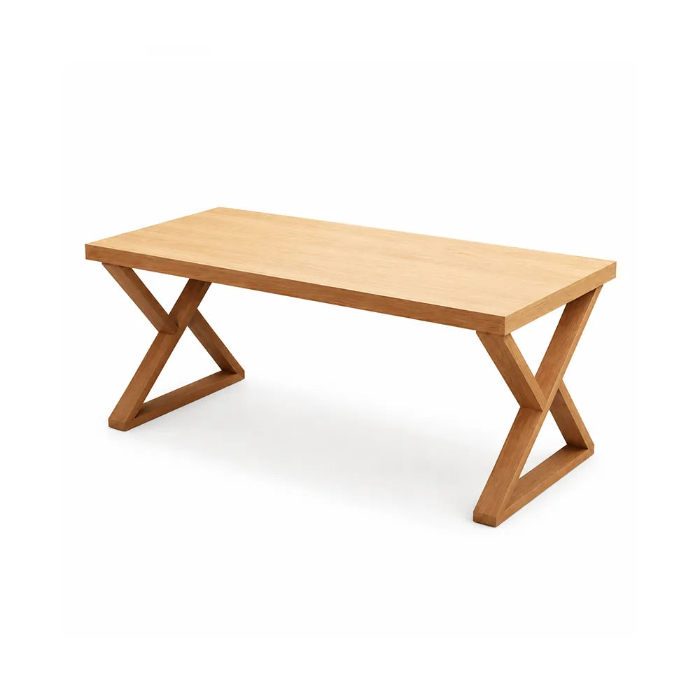 LIVARA Rectangular Solid Rubberwood Desk 40mm Thick Top X-Shaped Wooden Legs 160x80cm for Home Office - Natural Wood