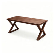 LIVARA Rectangular Solid Rubberwood Desk 40mm Thick Top X-Shaped Wooden Legs 160x80cm for Home Office - Walnut