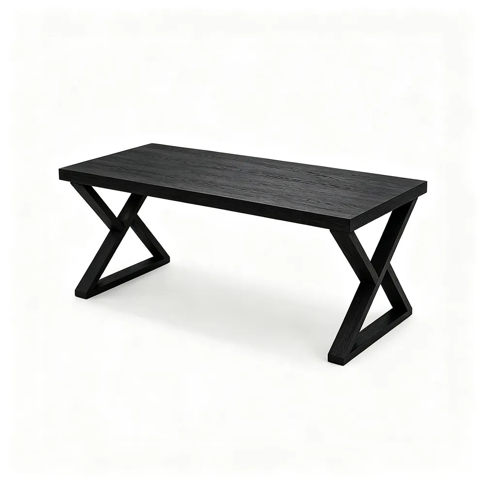 LIVARA Rectangular Solid Rubberwood Desk 40mm Thick Top X-Shaped Wooden Legs 160x80cm for Home Office - Black