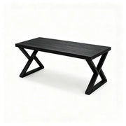 LIVARA Rectangular Solid Rubberwood Desk 40mm Thick Top X-Shaped Wooden Legs 160x80cm for Home Office - Black