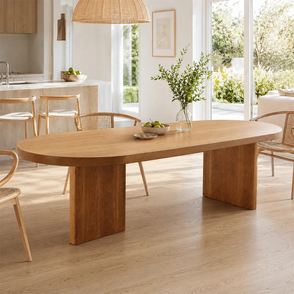LIVARA Solid Pine Wood Dining Table 50mm Thick Top Rounded Rectangle Design Sturdy Wooden Legs 140/160cm for Dining Room Kitchen - Natural Wood