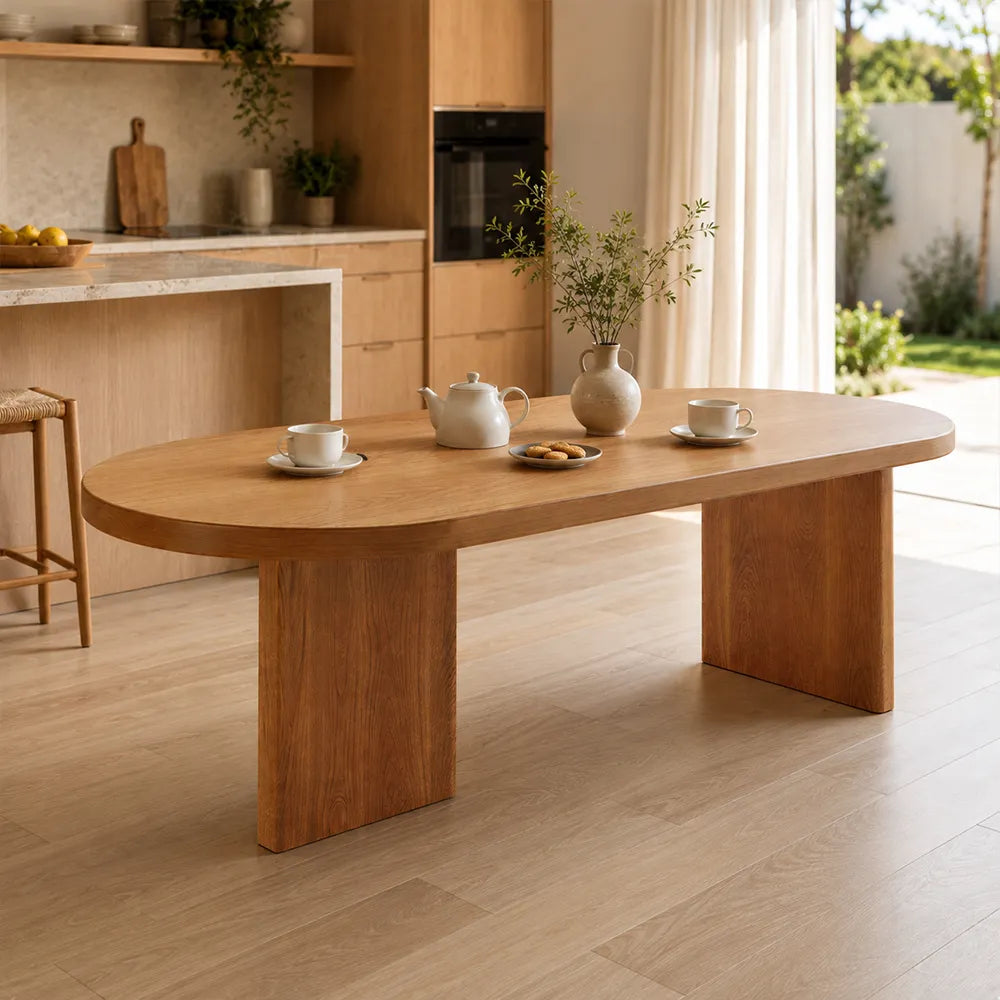 LIVARA Solid Pine Wood Dining Table 50mm Thick Top Rounded Rectangle Design Sturdy Wooden Legs 140/160cm for Dining Room Kitchen - Natural Wood