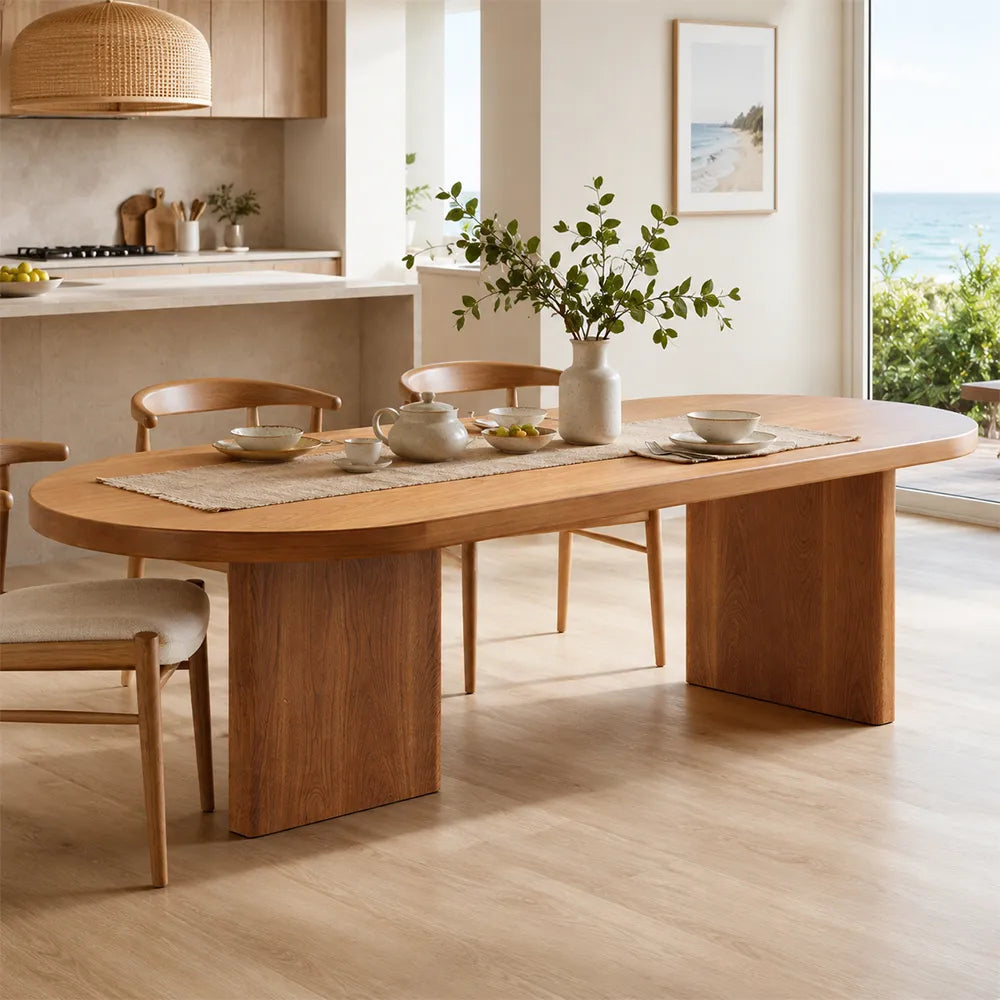 LIVARA Solid Pine Wood Dining Table 50mm Thick Top Rounded Rectangle Design Sturdy Wooden Legs 140/160cm for Dining Room Kitchen - Natural Wood