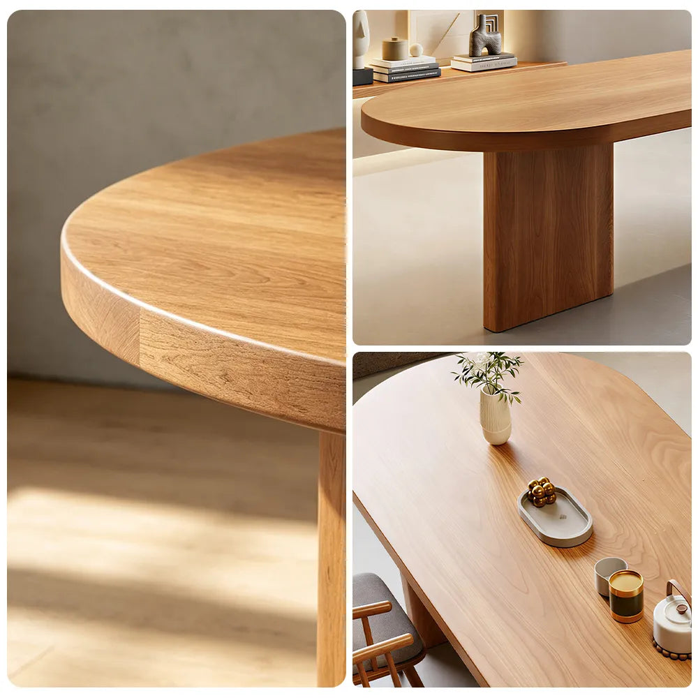 LIVARA Solid Pine Wood Dining Table 50mm Thick Top Rounded Rectangle Design Sturdy Wooden Legs 140/160cm for Dining Room Kitchen - Natural Wood