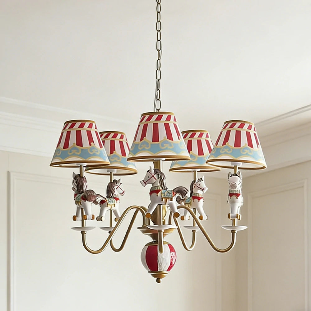 LIVARA Vintage Chandelier Playground Horse Design LED Bulb Included Fabric Shade Elegant Style for Bedroom Dining Living Room