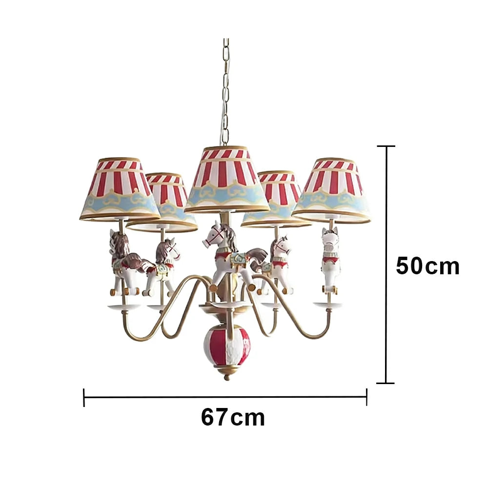 LIVARA Vintage Chandelier Playground Horse Design LED Bulb Included Fabric Shade Elegant Style for Bedroom Dining Living Room