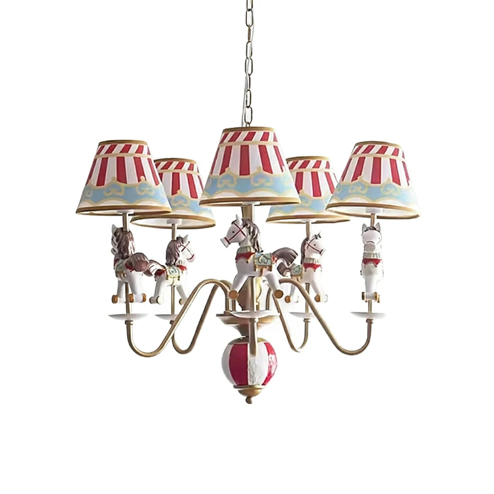 LIVARA Vintage Chandelier Playground Horse Design LED Bulb Included Fabric Shade Elegant Style for Bedroom Dining Living Room