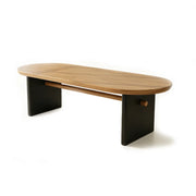 LIVARA Modern Rectangular Solid Wood Dining Table 50mm Thick Rounded Top Black Panel Legs Crossbar Support 160x70cm for Dining Room - Natural Wood & Black