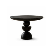 LIVARA Modern Round Solid Birch Wood Dining Table 50mm Thick Top Sculptural Triple Sphere Pedestal Base 120/130cm for Dining Room - Black