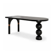 LIVARA Modern Solid Pine Wood Dining Table 45mm Thick Rounded Rectangular Top Sculptural Ball Pedestal Legs 140/160cm for Dining Room - Black