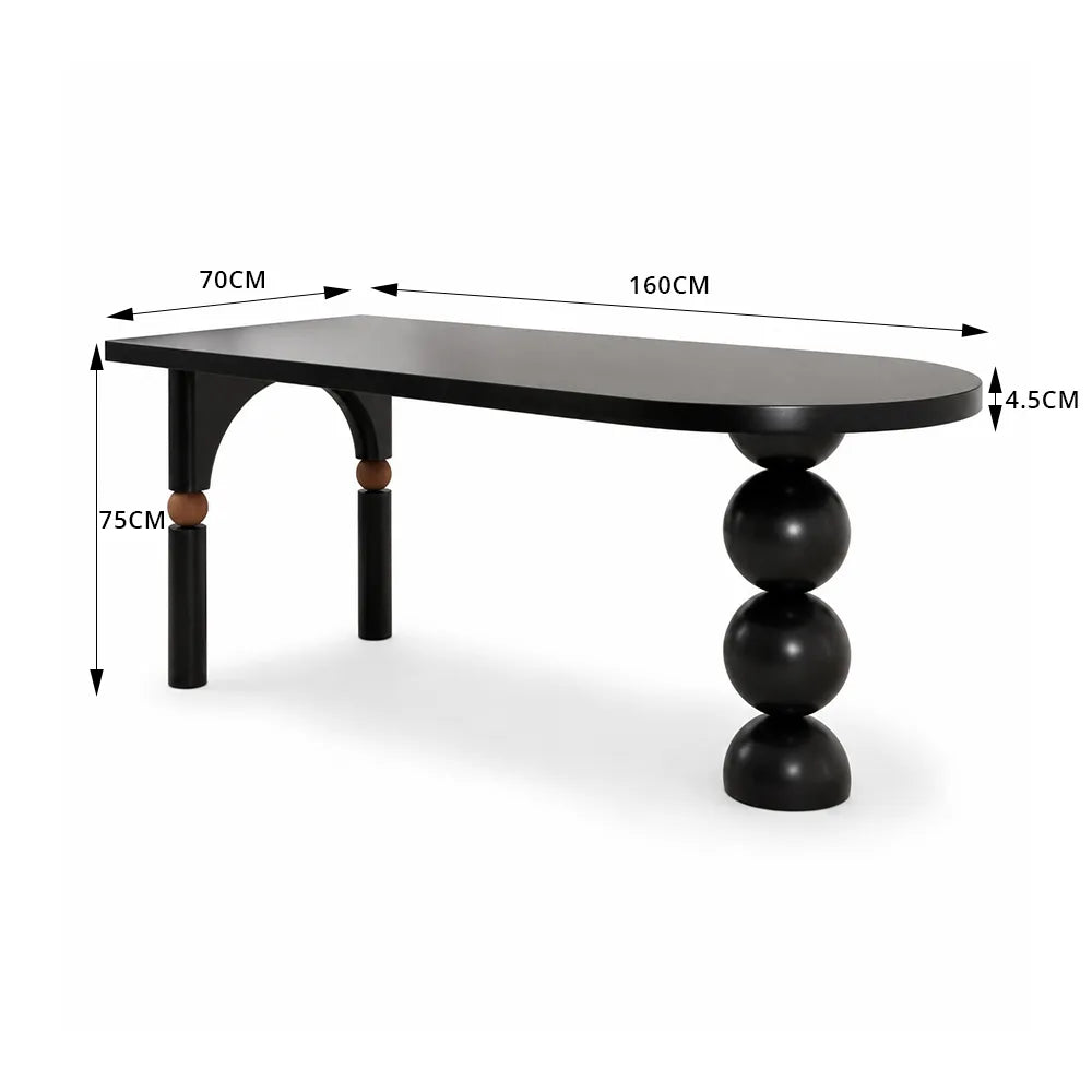 LIVARA Modern Solid Pine Wood Dining Table 45mm Thick Rounded Rectangular Top Sculptural Ball Pedestal Legs 140/160cm for Dining Room - Black