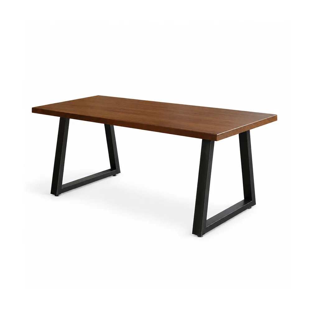 LIVARA Modern Rectangular Solid Hemlock Wood Dining Table 45mm Thick Top Sturdy Trapezoid Metal Legs 160/180cm for Dining Room - Walnut & Black