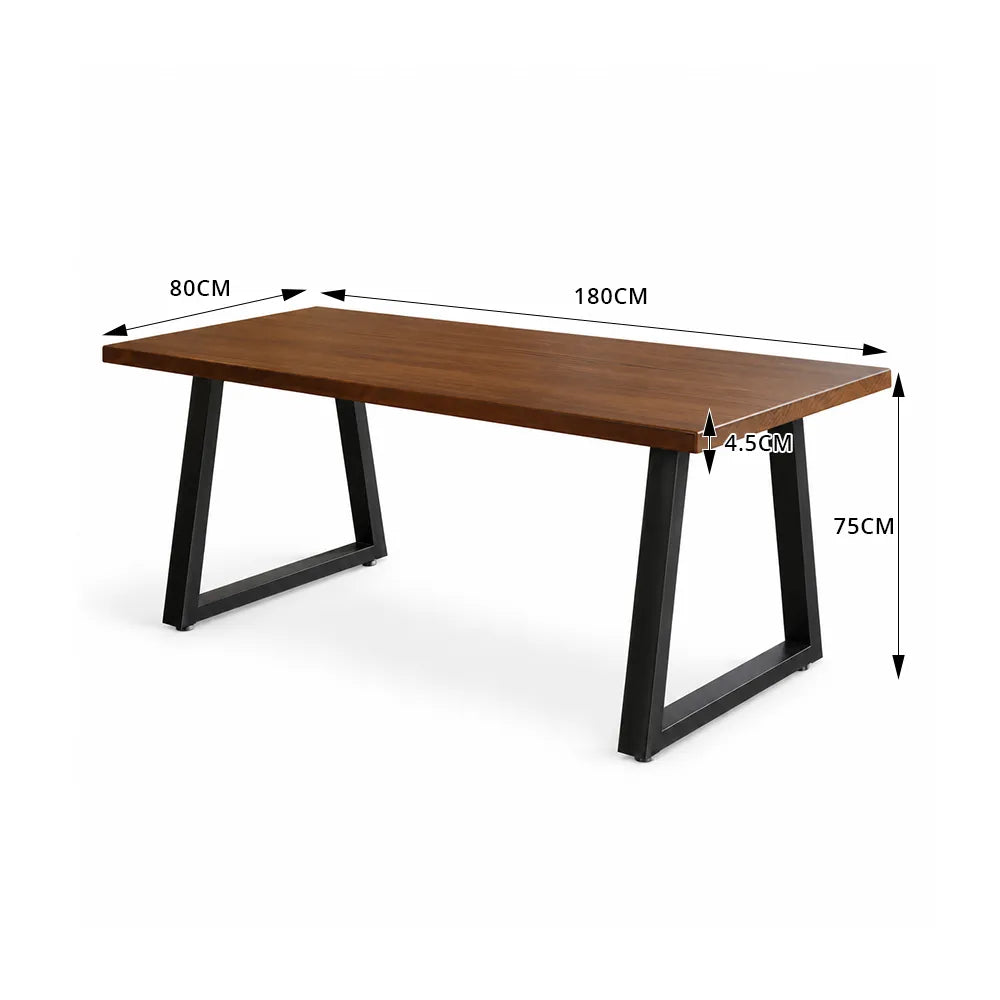 LIVARA Modern Rectangular Solid Hemlock Wood Dining Table 45mm Thick Top Sturdy Trapezoid Metal Legs 160/180cm for Dining Room - Walnut & Black