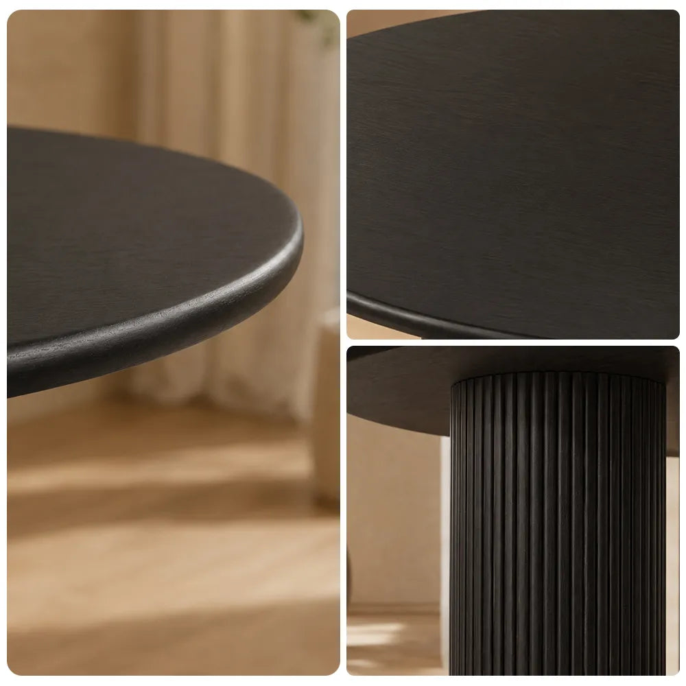 LIVARA Modern Square Solid Pine Wood Dining Table Smooth Top Double Fluted Pedestal Base 90/100cm for Dining Room Kitchen - Black