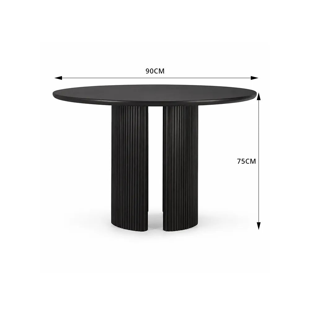 LIVARA Modern Square Solid Pine Wood Dining Table Smooth Top Double Fluted Pedestal Base 90/100cm for Dining Room Kitchen - Black