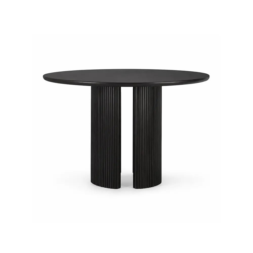 LIVARA Modern Square Solid Pine Wood Dining Table Smooth Top Double Fluted Pedestal Base 90/100cm for Dining Room Kitchen - Black