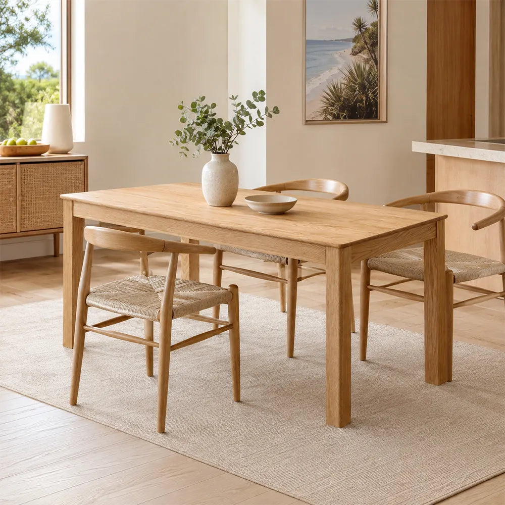 LIVARA Modern Rectangular Solid Red Oak Dining Table 20mm Thick Top Reinforced Wooden Legs 140cm for Dining Room Kitchen - Natural Wood