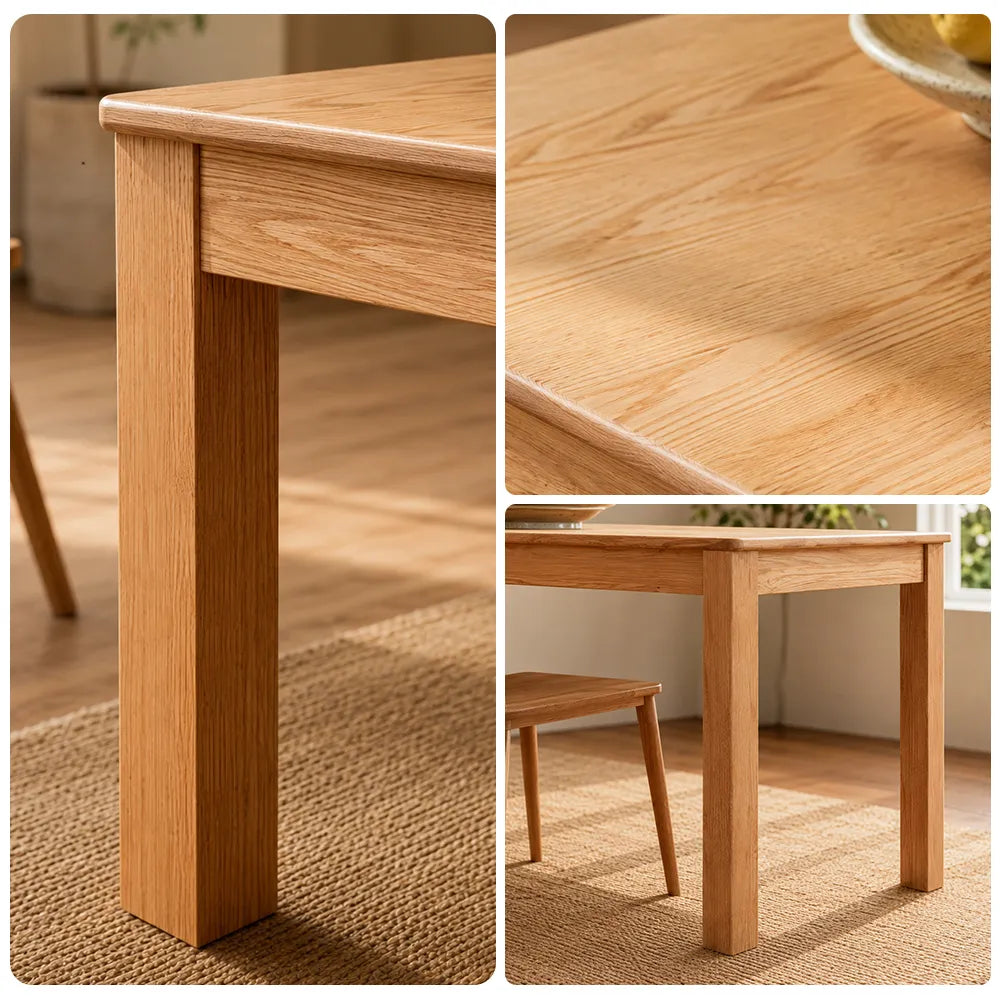 LIVARA Modern Rectangular Solid Red Oak Dining Table 20mm Thick Top Reinforced Wooden Legs 140cm for Dining Room Kitchen - Natural Wood