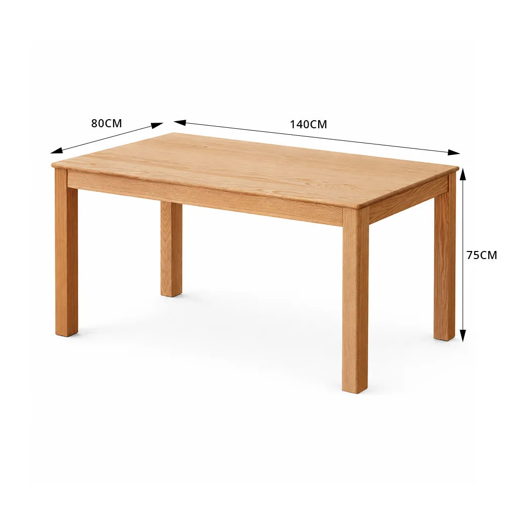 LIVARA Modern Rectangular Solid Red Oak Dining Table 20mm Thick Top Reinforced Wooden Legs 140cm for Dining Room Kitchen - Natural Wood