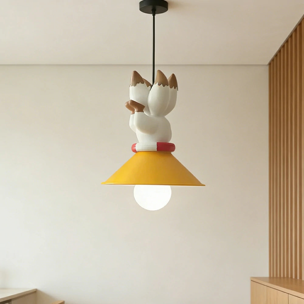 LIVARA Vintage Chandelier Nine-Tailed Fox Design LED Bulb Included Fabric Shade Elegant Style for Bedroom Dining Living Room