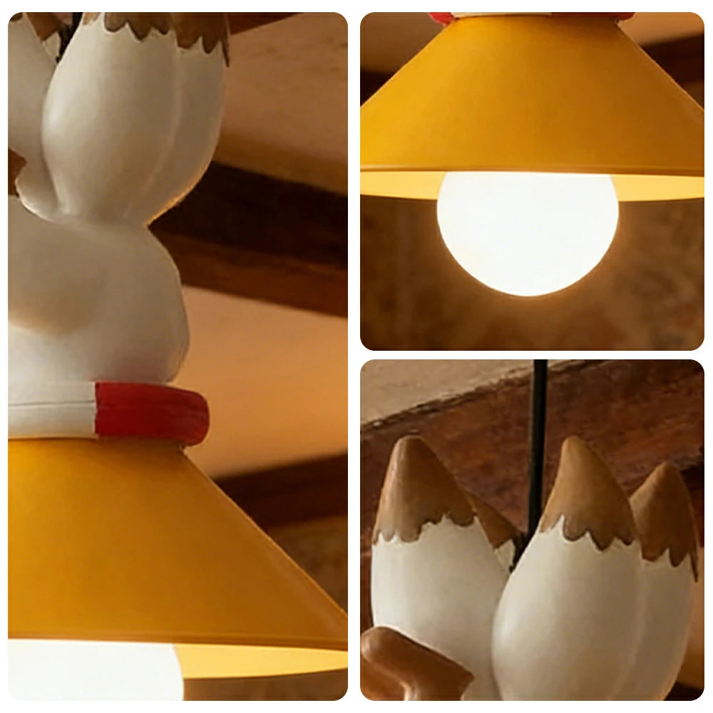 LIVARA Vintage Chandelier Nine-Tailed Fox Design LED Bulb Included Fabric Shade Elegant Style for Bedroom Dining Living Room
