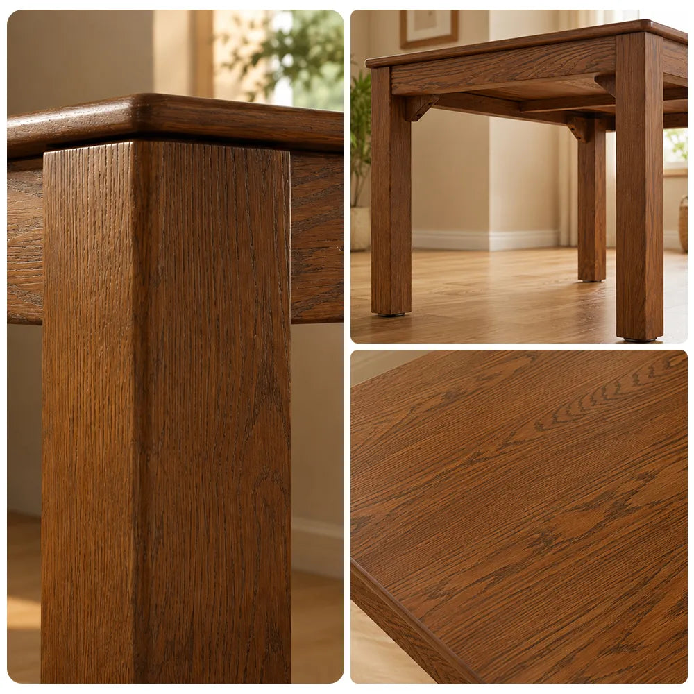 LIVARA Modern Rectangular Solid Red Oak Dining Table 20mm Thick Top Reinforced Wooden Legs 140cm for Dining Room Kitchen - Walnut