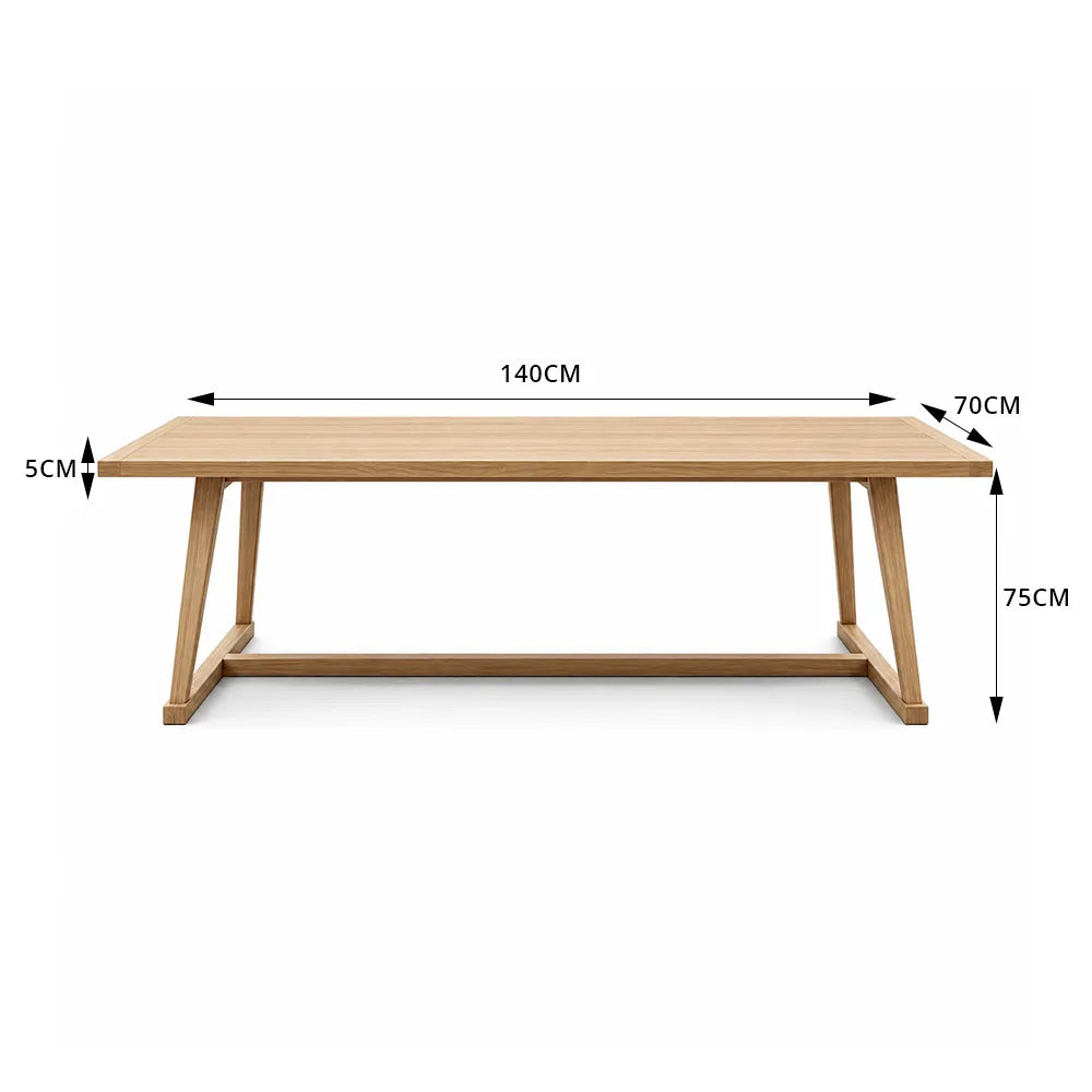 LIVARA Modern Rectangular Solid Pine Wood Dining Table 50mm Thick Top Sturdy Trestle Base 140/160cm for Dining Room Home Office - Natural Wood