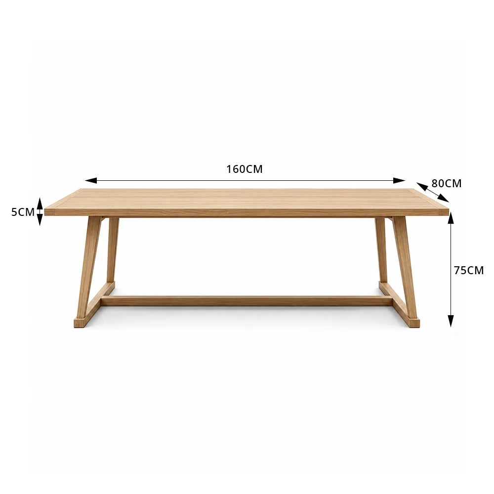 LIVARA Modern Rectangular Solid Pine Wood Dining Table 50mm Thick Top Sturdy Trestle Base 140/160cm for Dining Room Home Office - Natural Wood