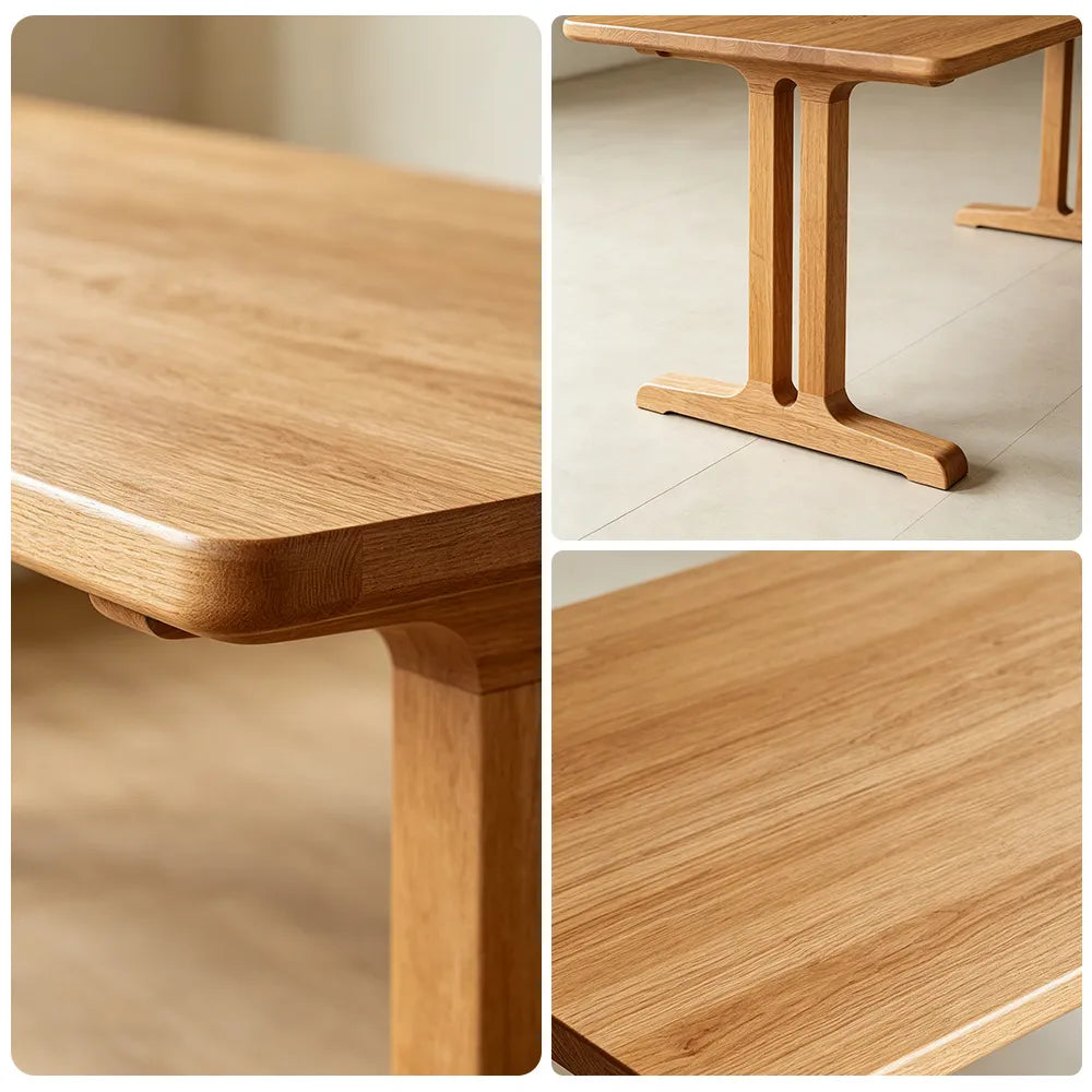 LIVARA Modern Rectangular Solid Pine Wood Dining Table 30mm Thick Top Sturdy T-Shaped Trestle Legs 140/160cm for Dining Room Kitchen - Natural Wood