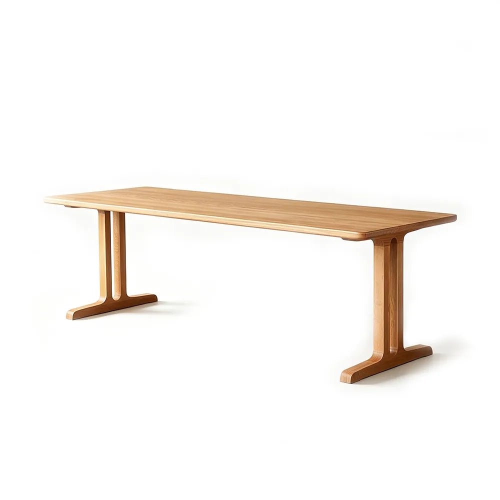 LIVARA Modern Rectangular Solid Pine Wood Dining Table 30mm Thick Top Sturdy T-Shaped Trestle Legs 140/160cm for Dining Room Kitchen - Natural Wood