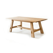 LIVARA Modern Rectangular Solid Pine Wood Dining Table 72mm Thick Top Angled Wooden Legs Reinforced Trestle Frame 140/160cm for Dining Room - Natural Wood