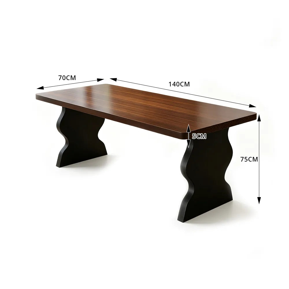 LIVARA Modern Rectangular Solid Pine Wood Dining Table 50mm Thick Walnut Top Sculptural Wave Pedestal Legs 140/160cm for Dining Room Kitchen - Walnut Black