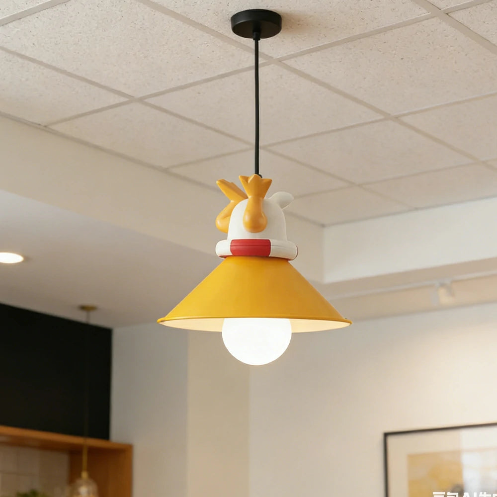 LIVARA Vintage Chandelier Duck Design LED Bulb Included Fabric Shade Elegant Style for Bedroom Dining Living Room