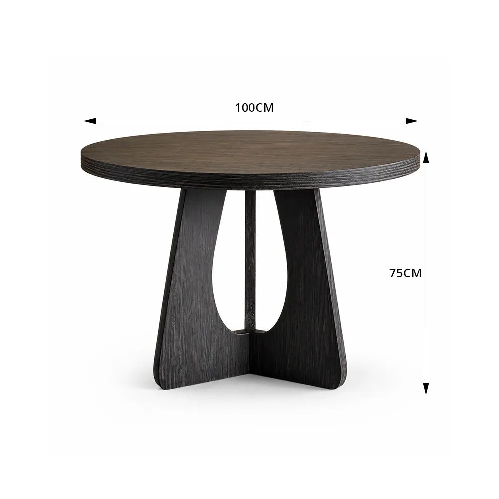 LIVARA Modern Square Solid Pine Wood Dining Table 50mm Thick Top Sculptural Curved Pedestal Base 100/110cm for Dining Room Kitchen - Black