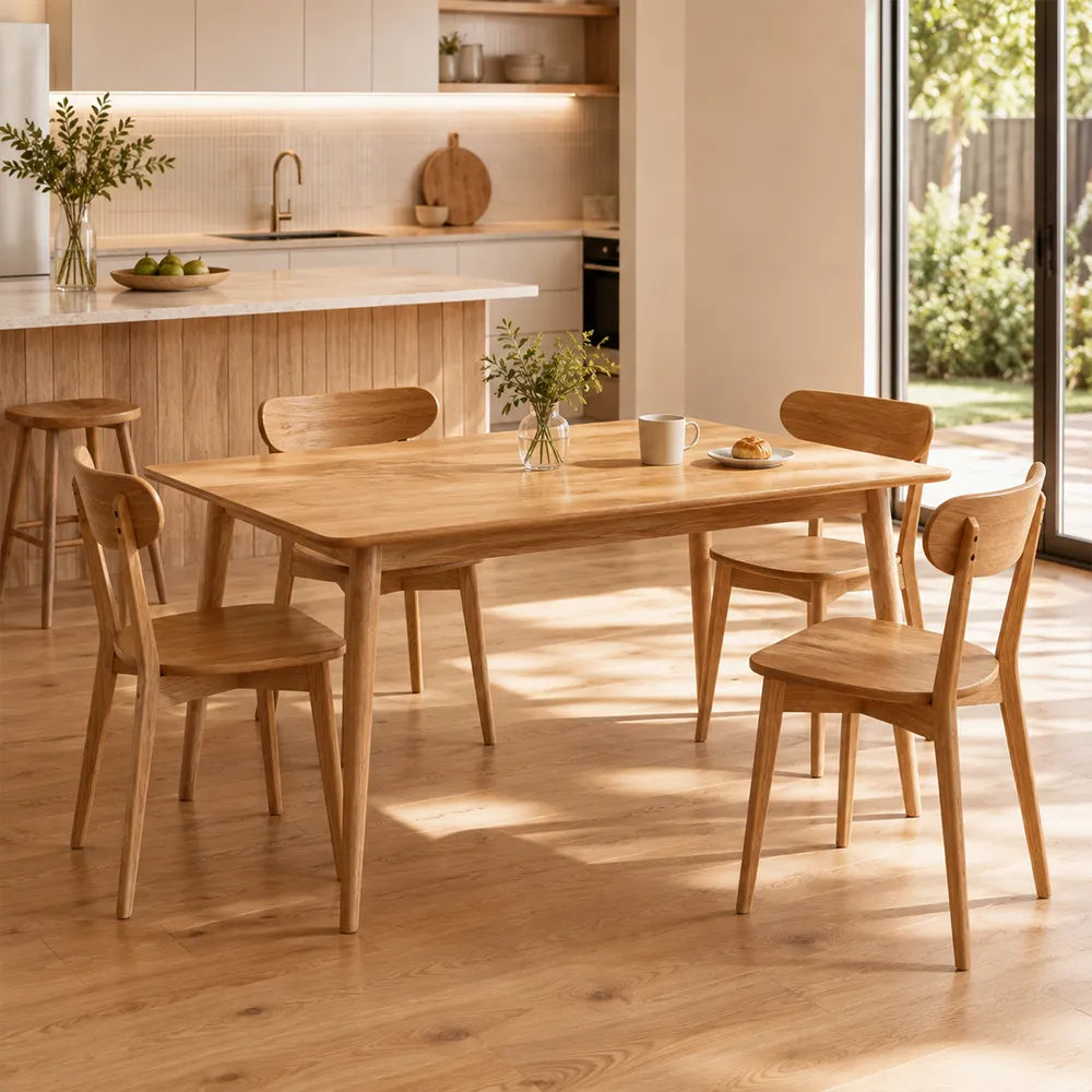 LIVARA Modern Rectangular Solid North American FAS-Grade Red Oak Dining Table Natural Wood Grain Angled Legs 130/150cm - Natural