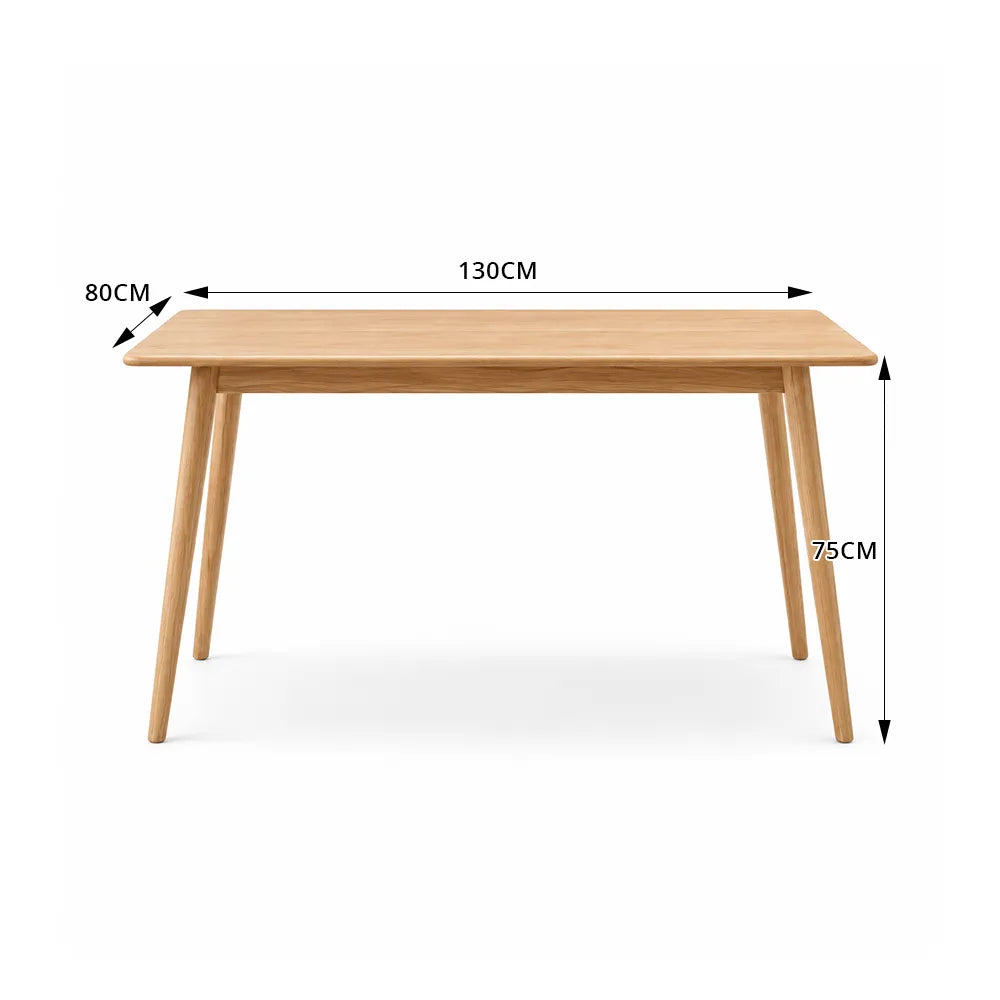 LIVARA Modern Rectangular Solid North American FAS-Grade Red Oak Dining Table Natural Wood Grain Angled Legs 130/150cm - Natural
