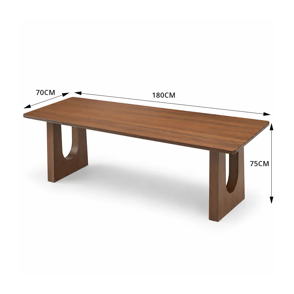 LIVARA Modern Rectangular Solid Wood Dining Table 46mm Thick Top Sculptural U-Shaped Pedestal Legs 160/180cm - Light Walnut